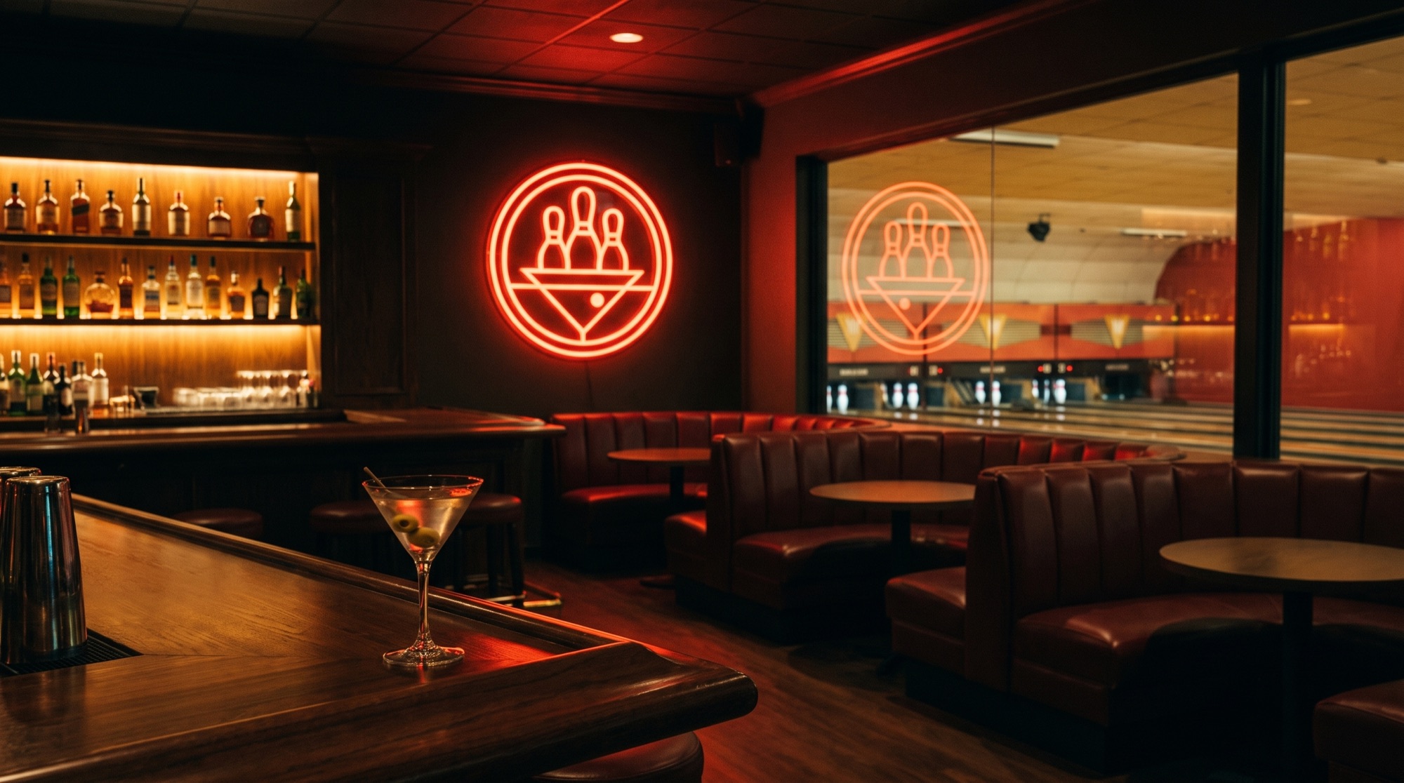 The Backstage lounge with its red neon sign
